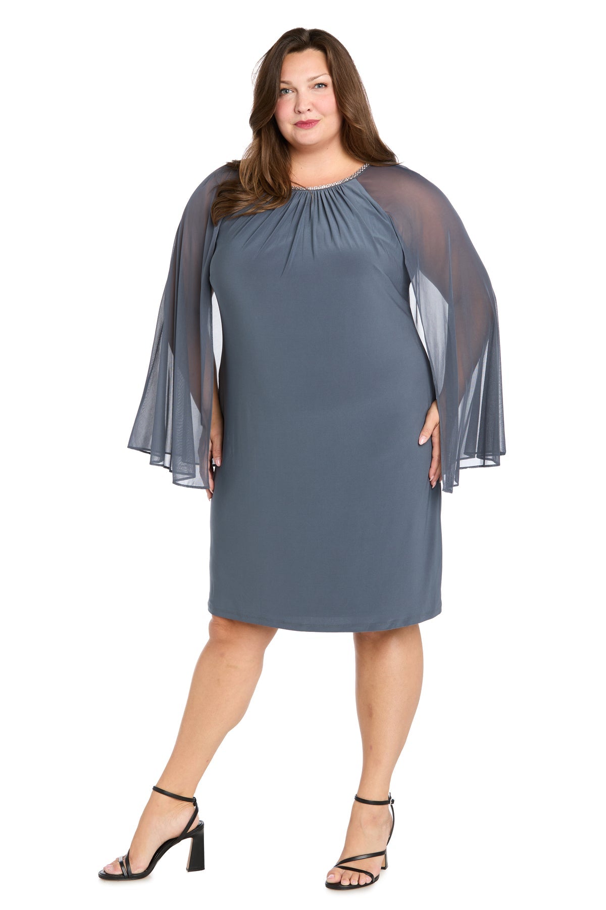 Plus Size Dresses Short Cocktail Cape Plus Size Dress R&M Richards 3857MW Steel