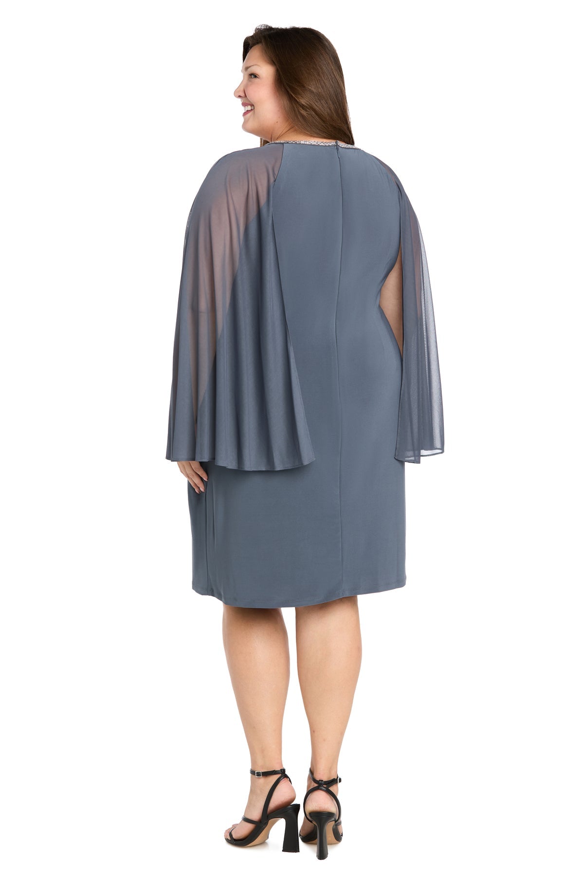 Plus Size Dresses Short Cocktail Cape Plus Size Dress R&M Richards 3857MW Steel