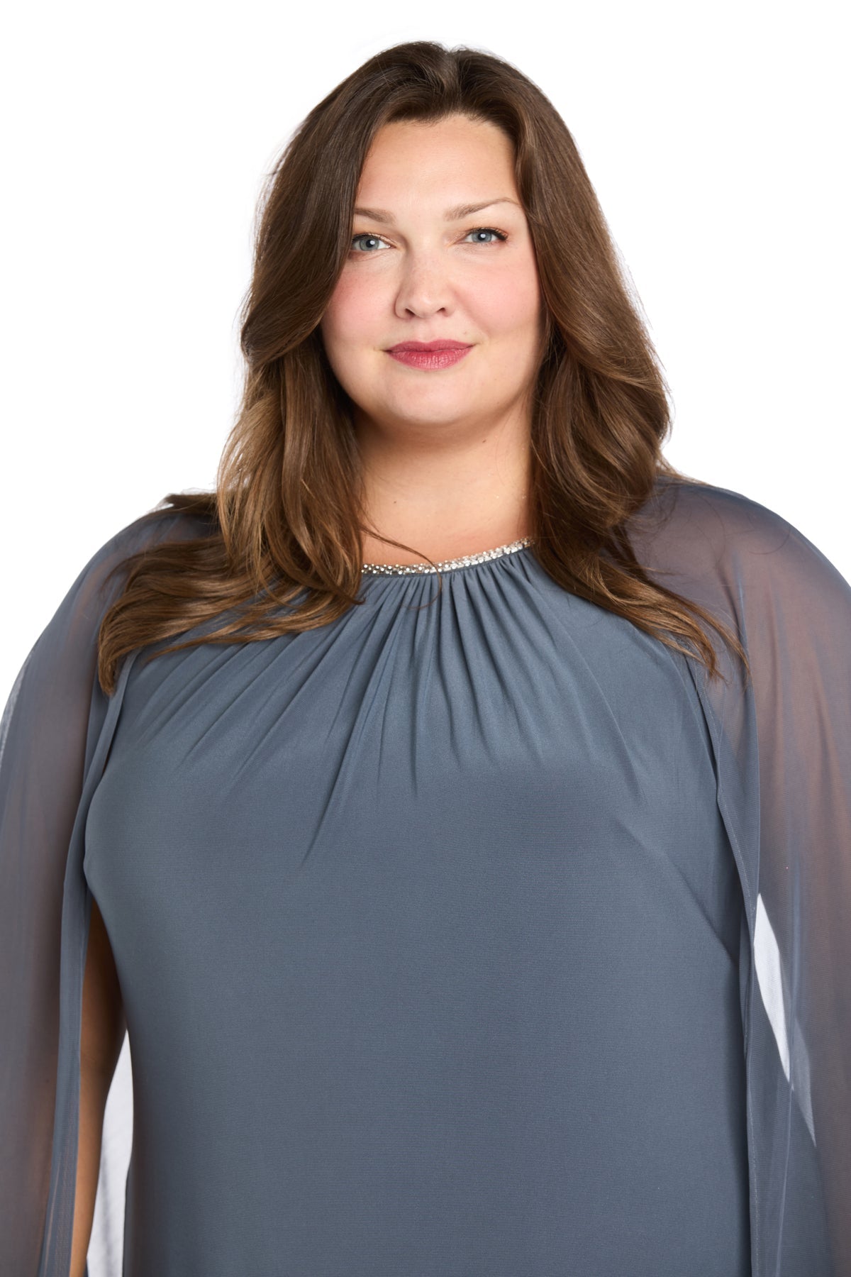 Plus Size Dresses Short Cocktail Cape Plus Size Dress R&M Richards 3857MW Steel