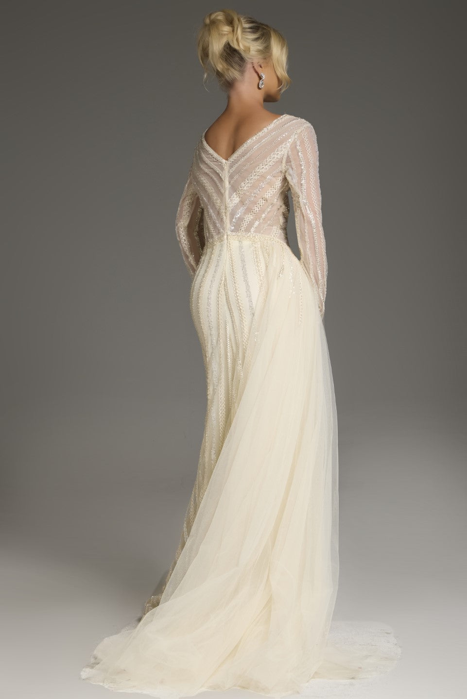 Formal Dresses Long Sleeve Beaded Formal Evening Dress Gold