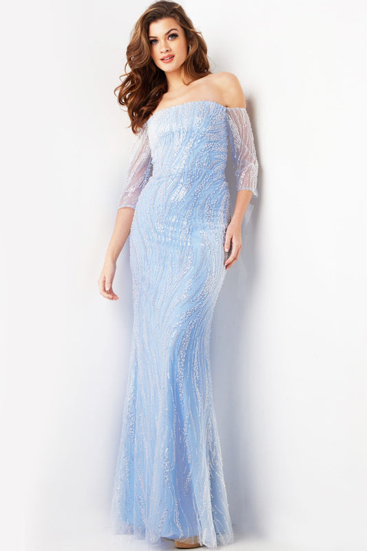 Formal Dresses Long Mermaid Beaded Sequin Formal Evening Dress Light Blue