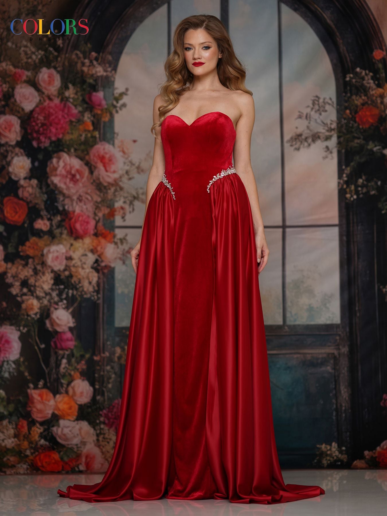 Prom Dresses Velvet Ball Gown Long Formal Prom Dress Red