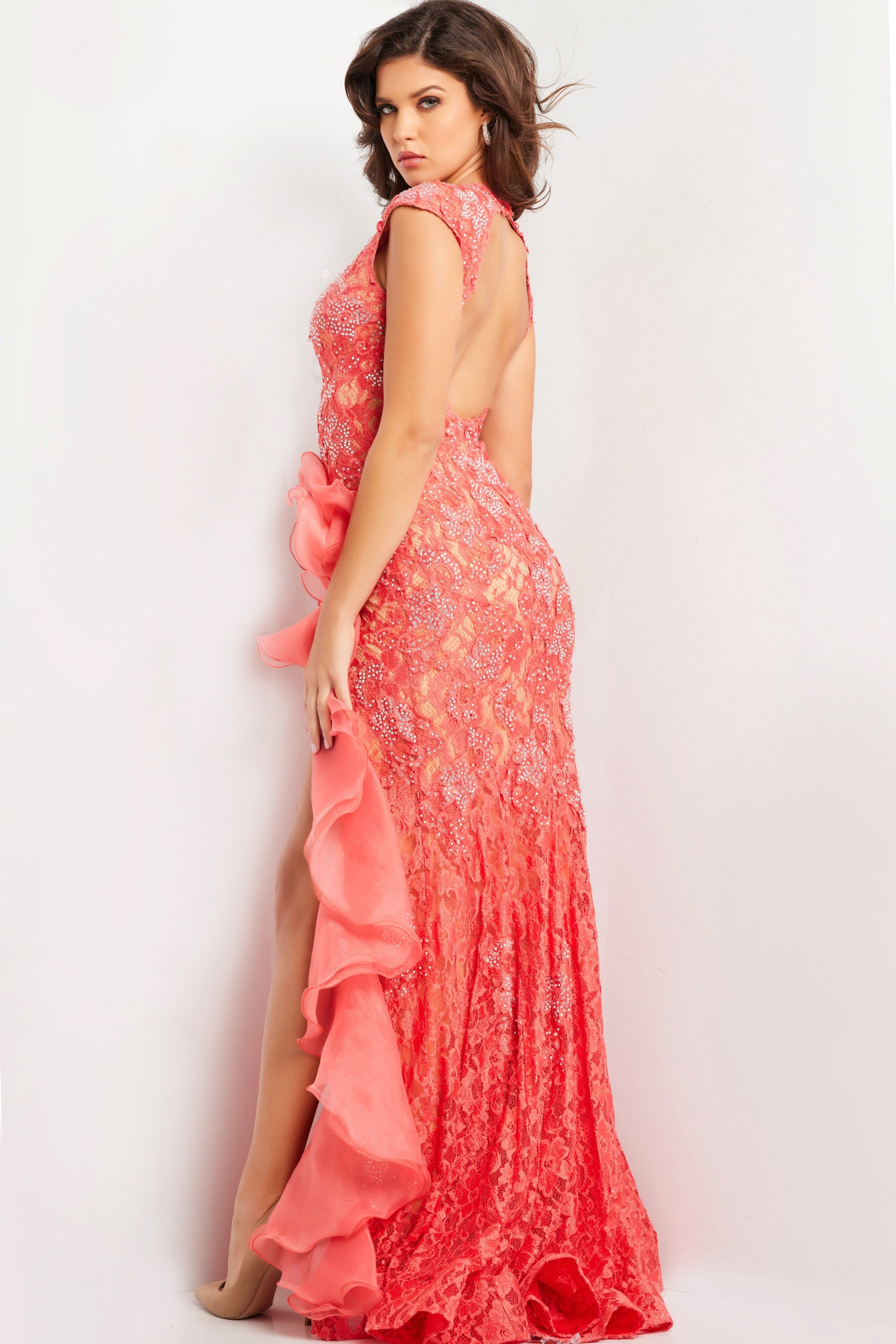 Formal Dresses High Slit Long Prom Formal Dress Coral