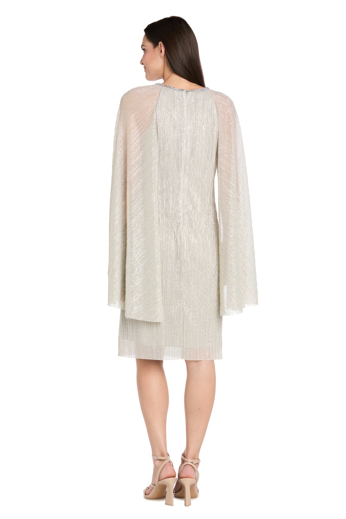 Jewel Neck Knee-Length Metallic Mesh Formal Sheath Dress with Cape - R&M Richards 3867P