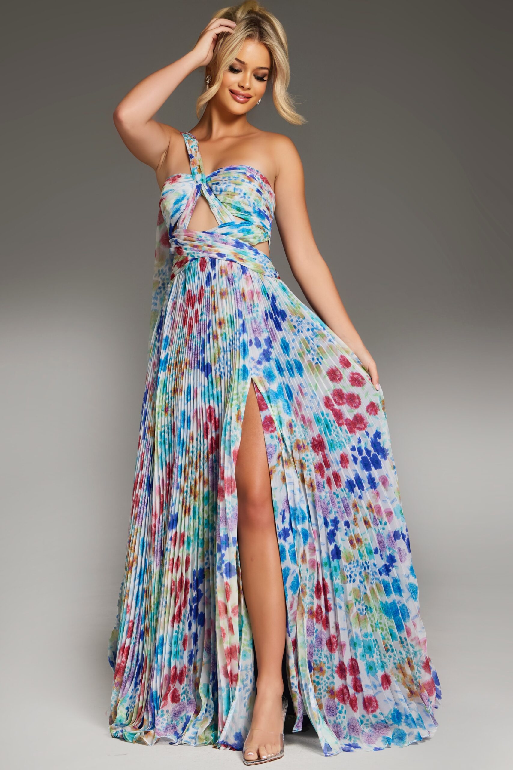 Prom Dresses Long Formal Pleated Floral Print Prom Dress Print