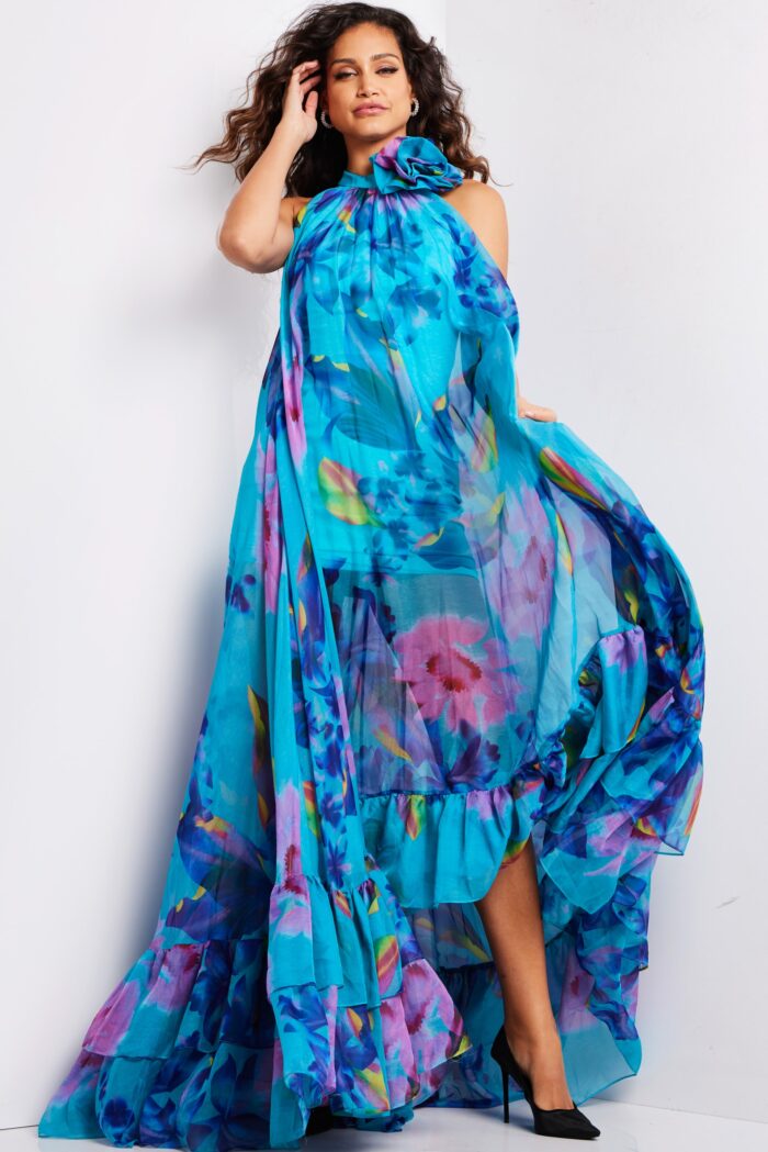 Prom Dresses Long Printed A Line Ruffle Formal Prom Dress Print