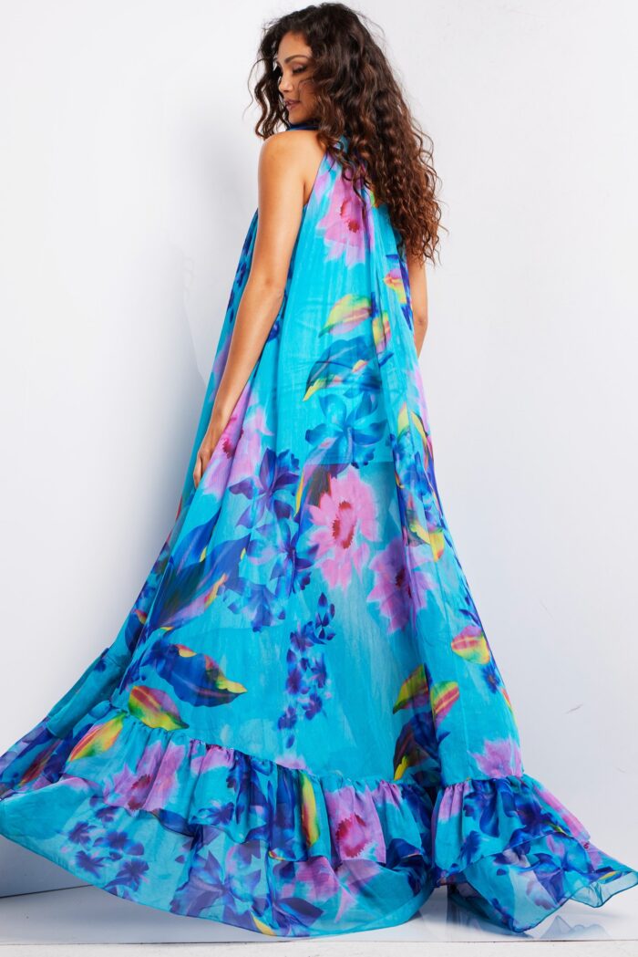 Prom Dresses Long Printed A Line Ruffle Formal Prom Dress Print