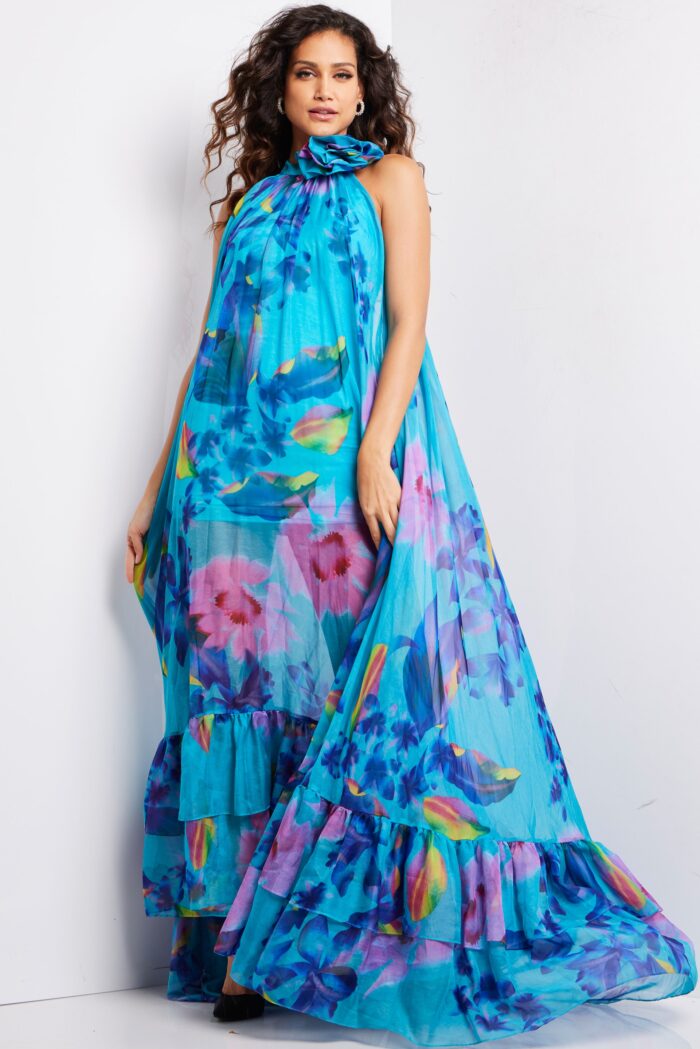 Prom Dresses Long Printed A Line Ruffle Formal Prom Dress Print