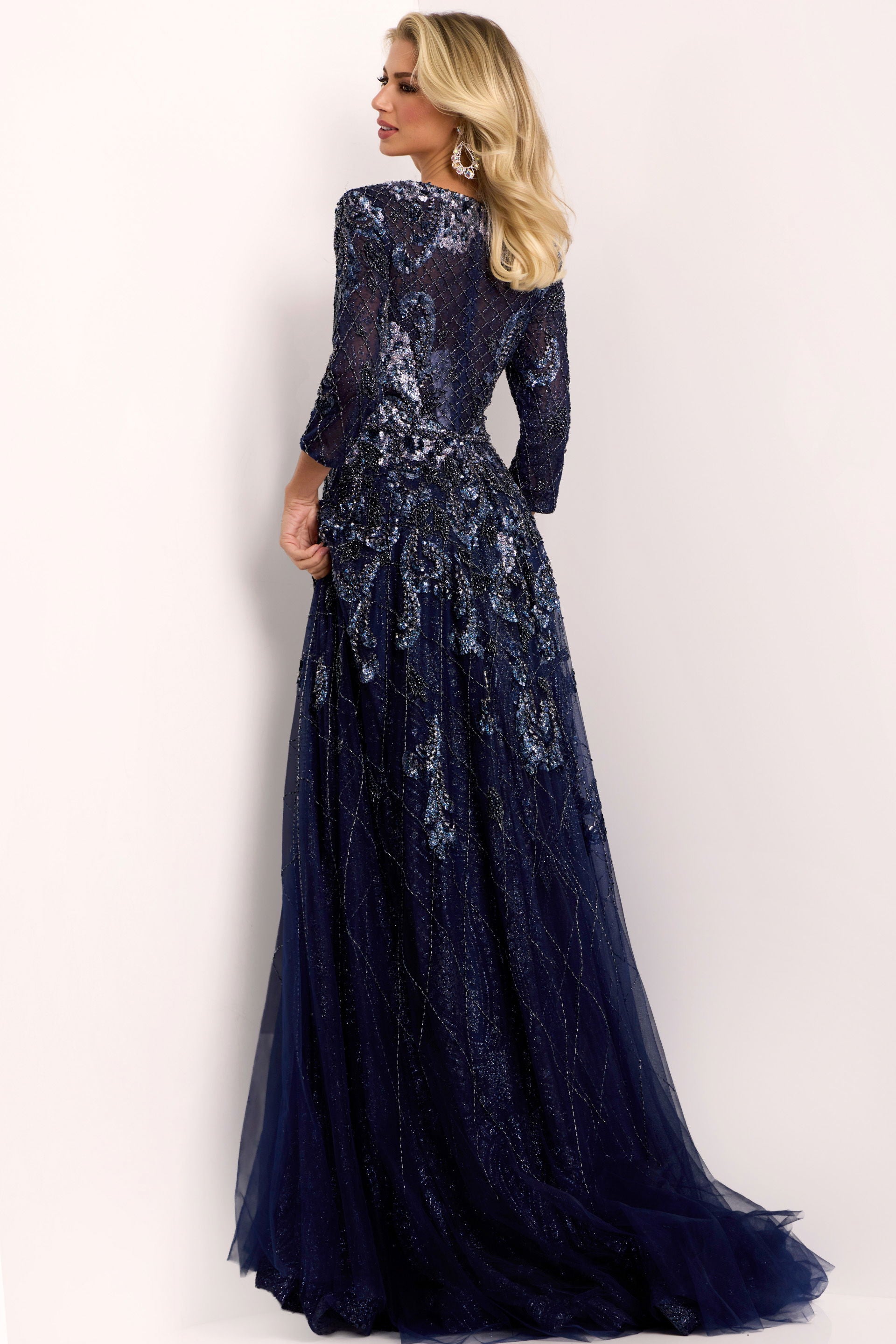 Mother of the Bride Dresses Sequin Long Formal Evening Mother of the Bride Dress Jovani 38756 Navy