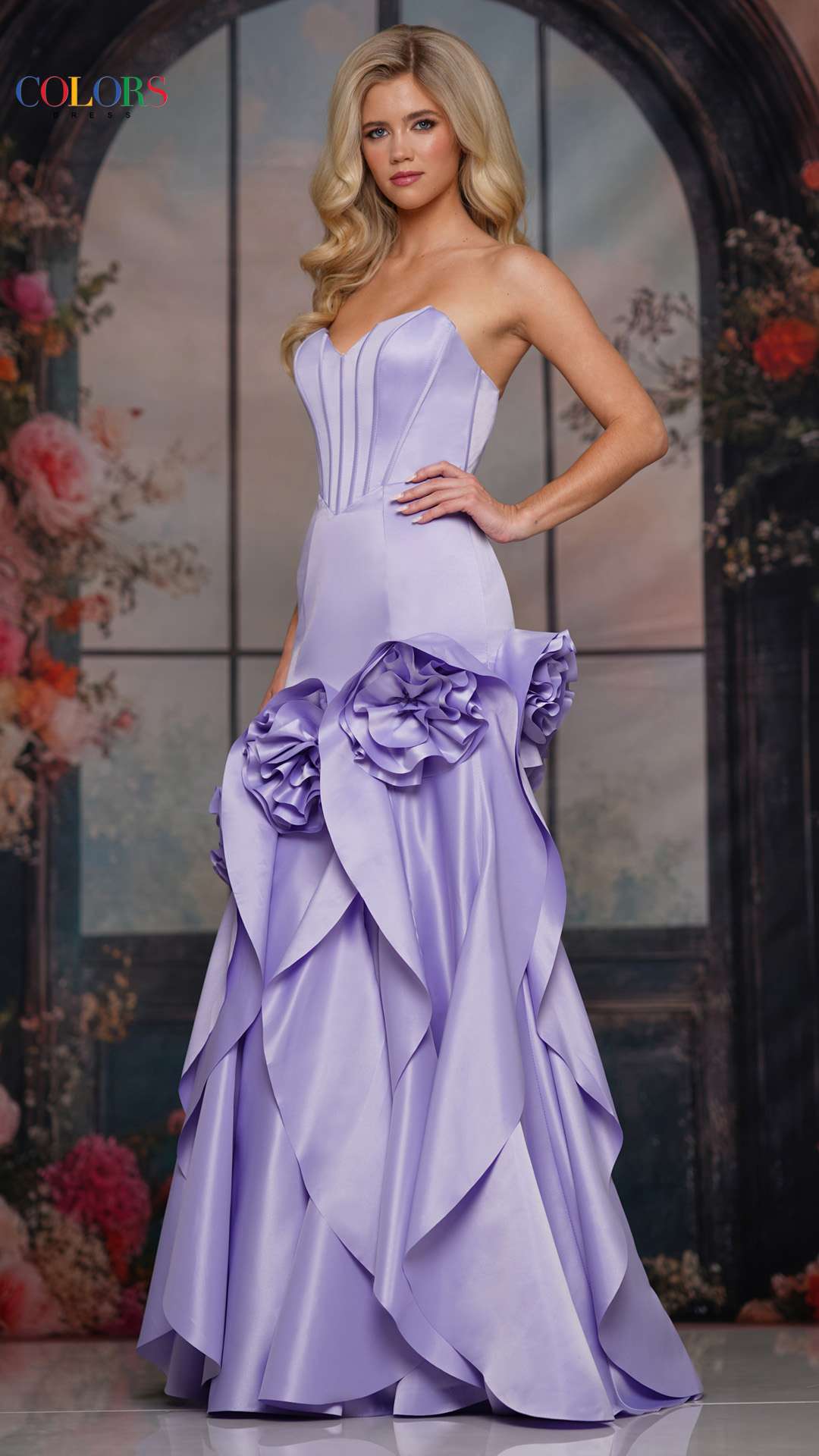 Prom Dresses 3D Floral Ruffle Long Prom Formal Dress Lavender