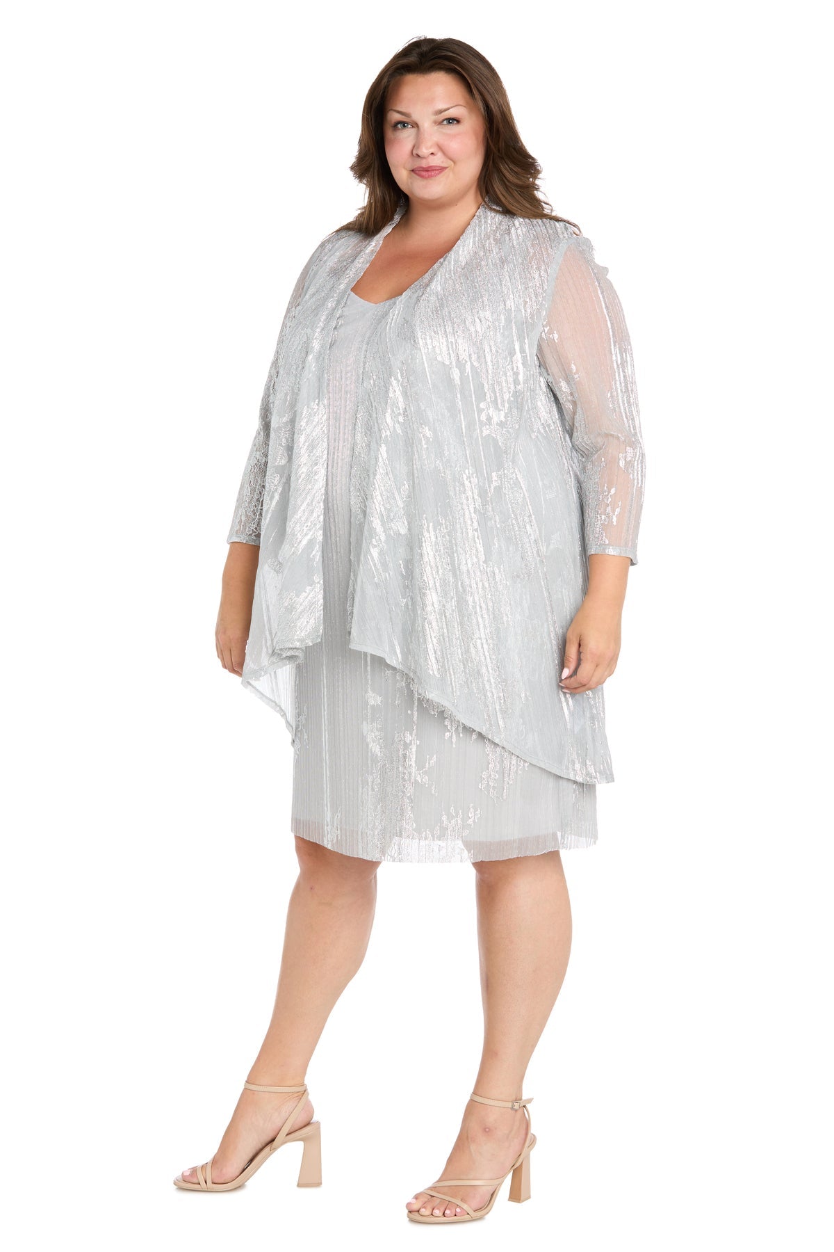 V-Neck Short Shimmer Cocktail Dress by R&M Richards 3880RW in Silver