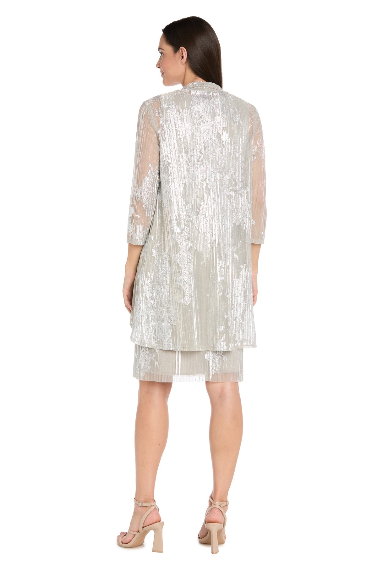 Scoop Neck Knee-Length Metallic Cocktail Dress by R&M Richards 3880R in Champagne