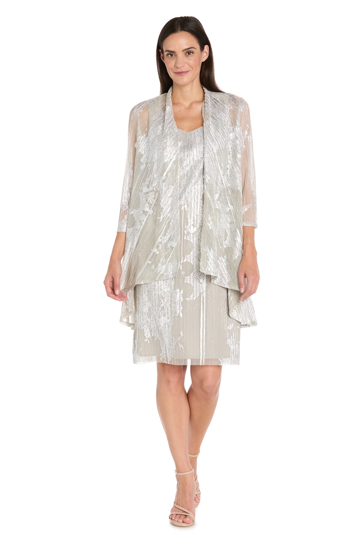 Scoop Neck Knee-Length Metallic Cocktail Dress by R&M Richards 3880R in Champagne