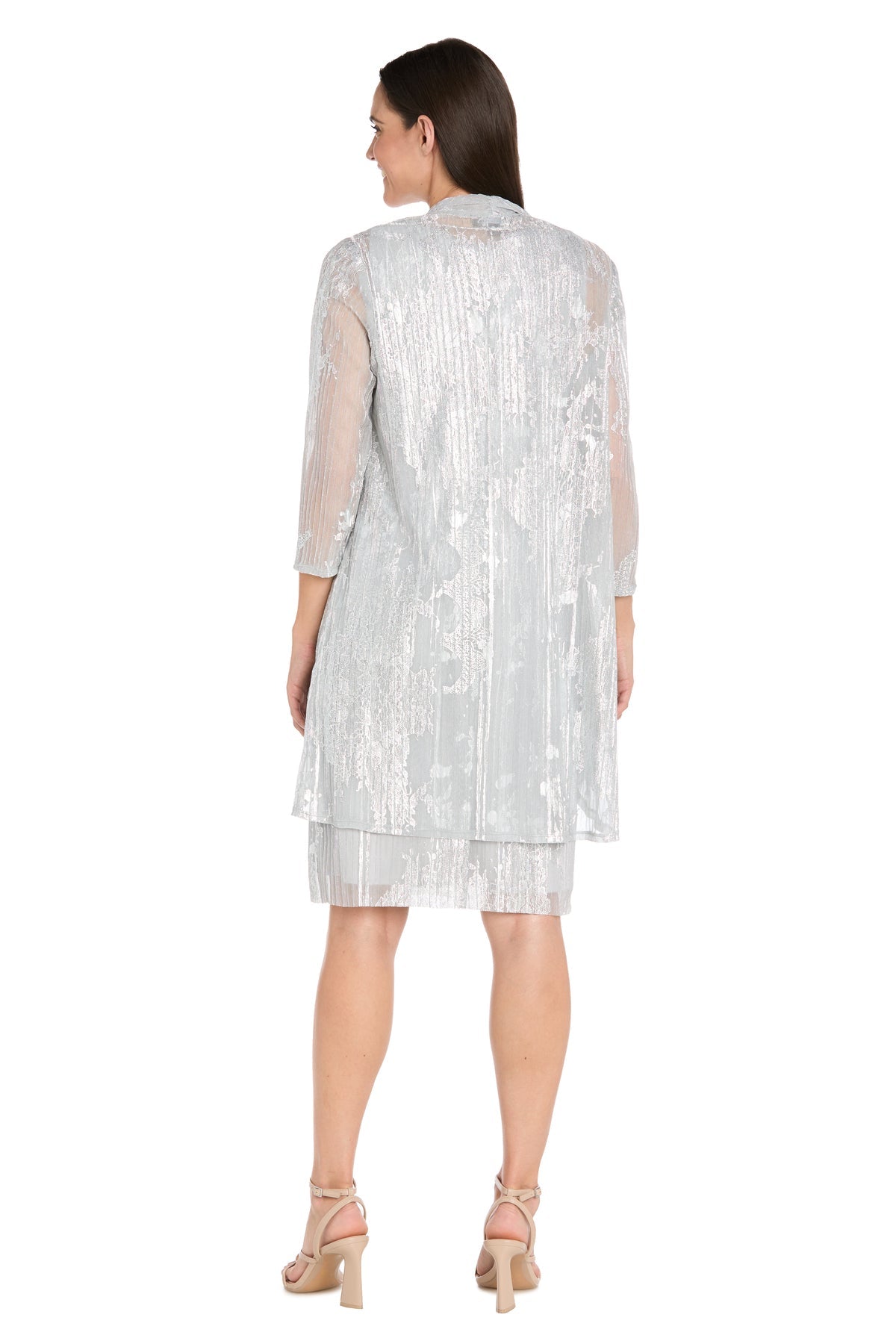 Scoop Neck Knee-Length Metallic Cocktail Dress by R&M Richards 3880R in Silver