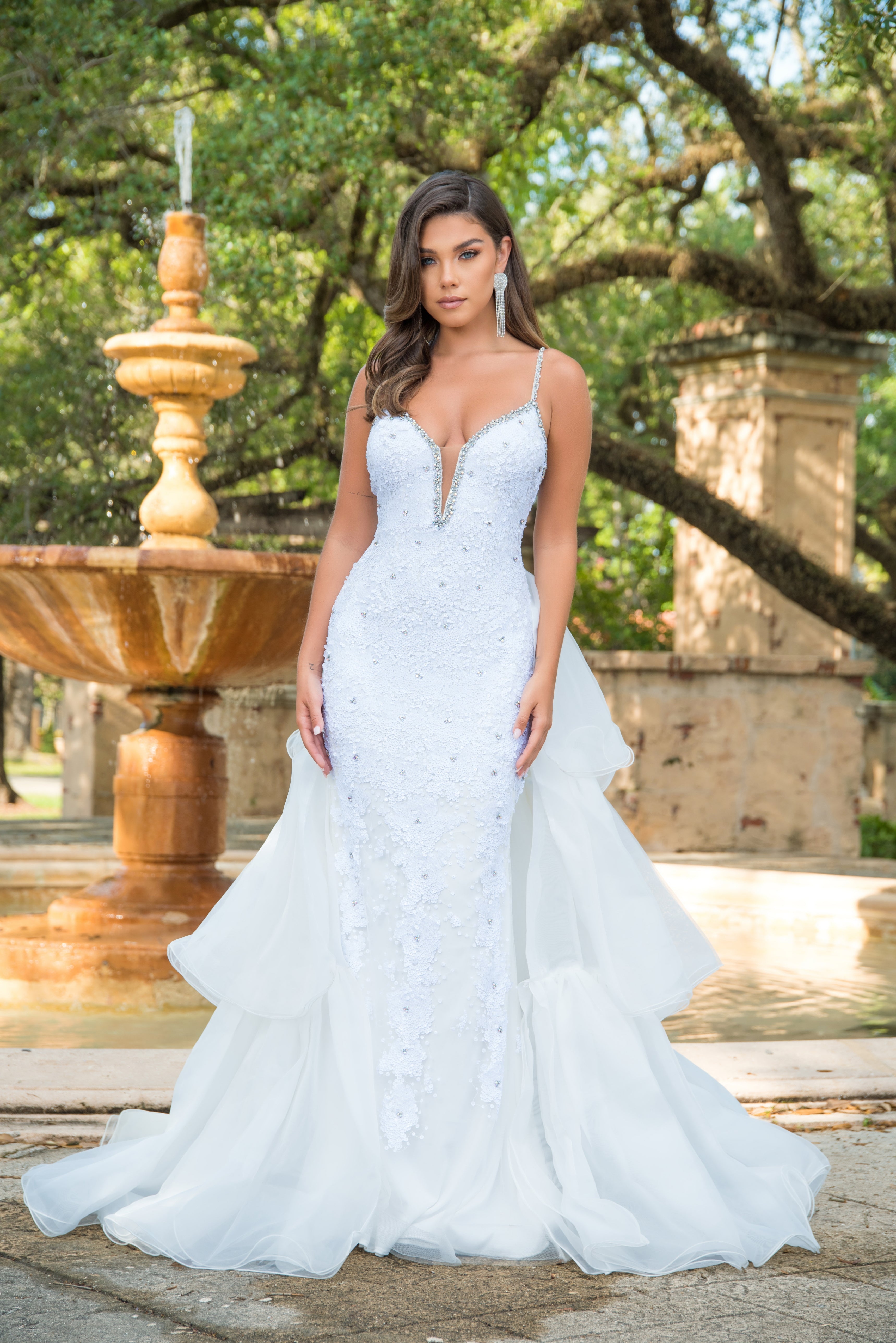 Prom Dresses Formal Sequin Prom Long Tiered Back Panel Dress White