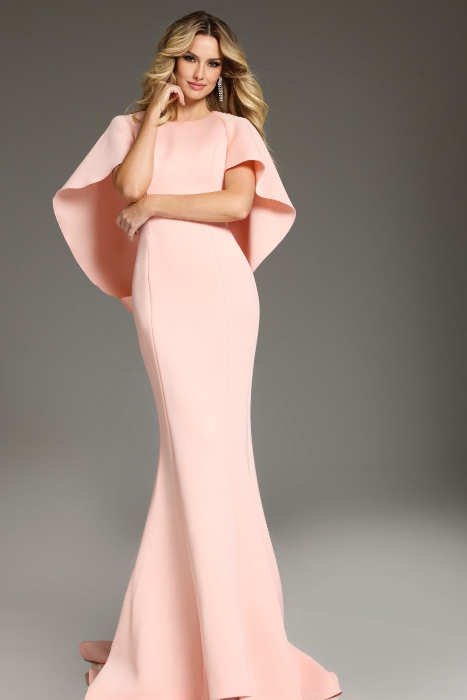 Jovani 38822 Long Mermaid Formal Cape Sleeve Evening Dress