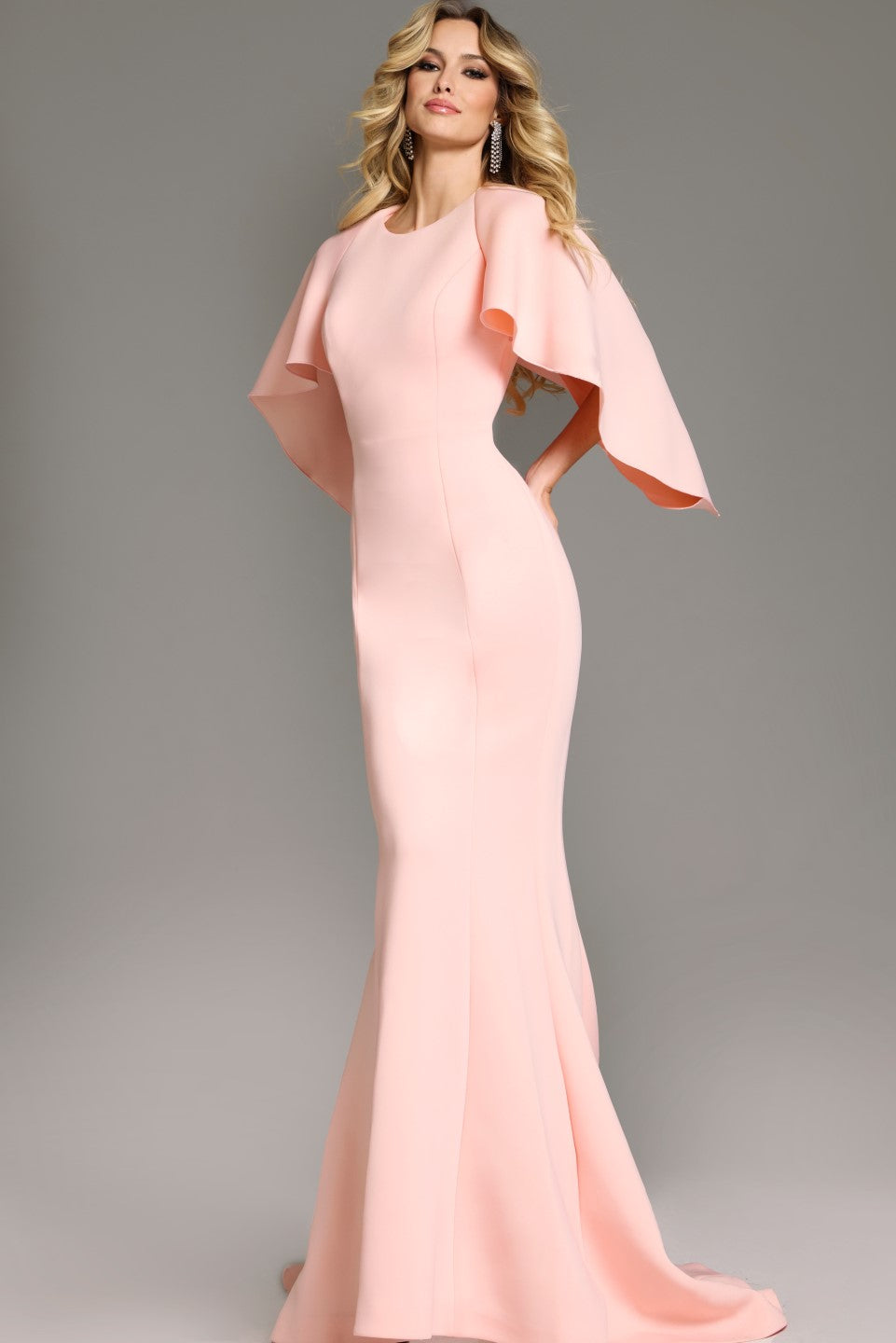 Jovani 38822 Long Mermaid Formal Cape Sleeve Evening Dress