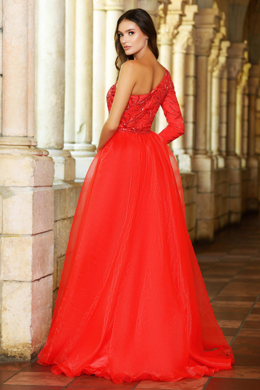 Prom Dresses Long Beaded Formal Prom Slit Dress Red