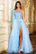 Prom Dresses Long Beaded Formal Prom Slit Dress Light Blue