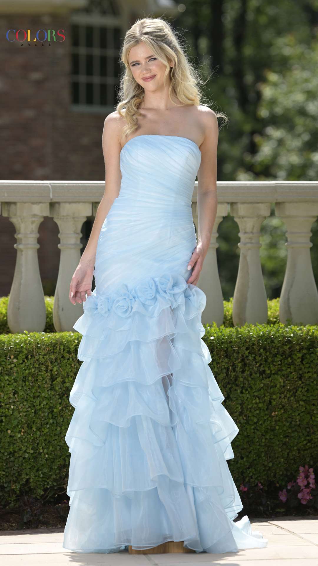 Prom Dresses 3D Floral Mermaid Long Formal Prom Dress Light Blue