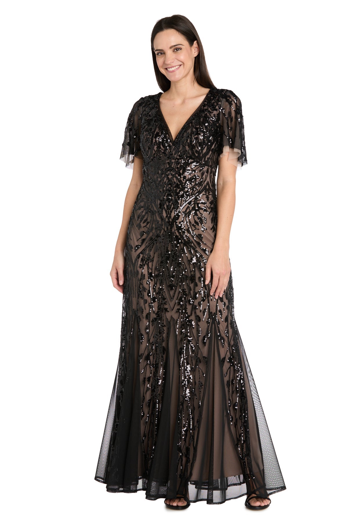Prom Dresses Sequin Formal Long Prom Dress Black/Nude