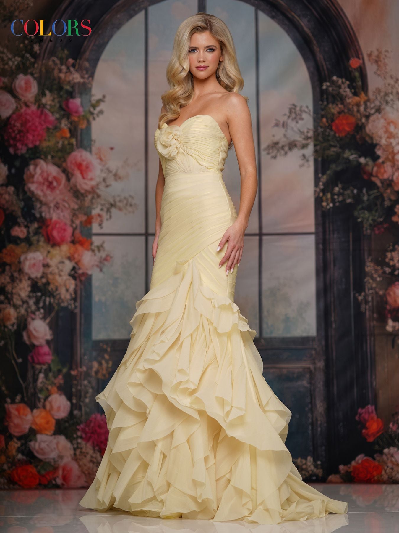 Prom Dresses Long Ruffle Formal Mermaid Prom Dress Yellow