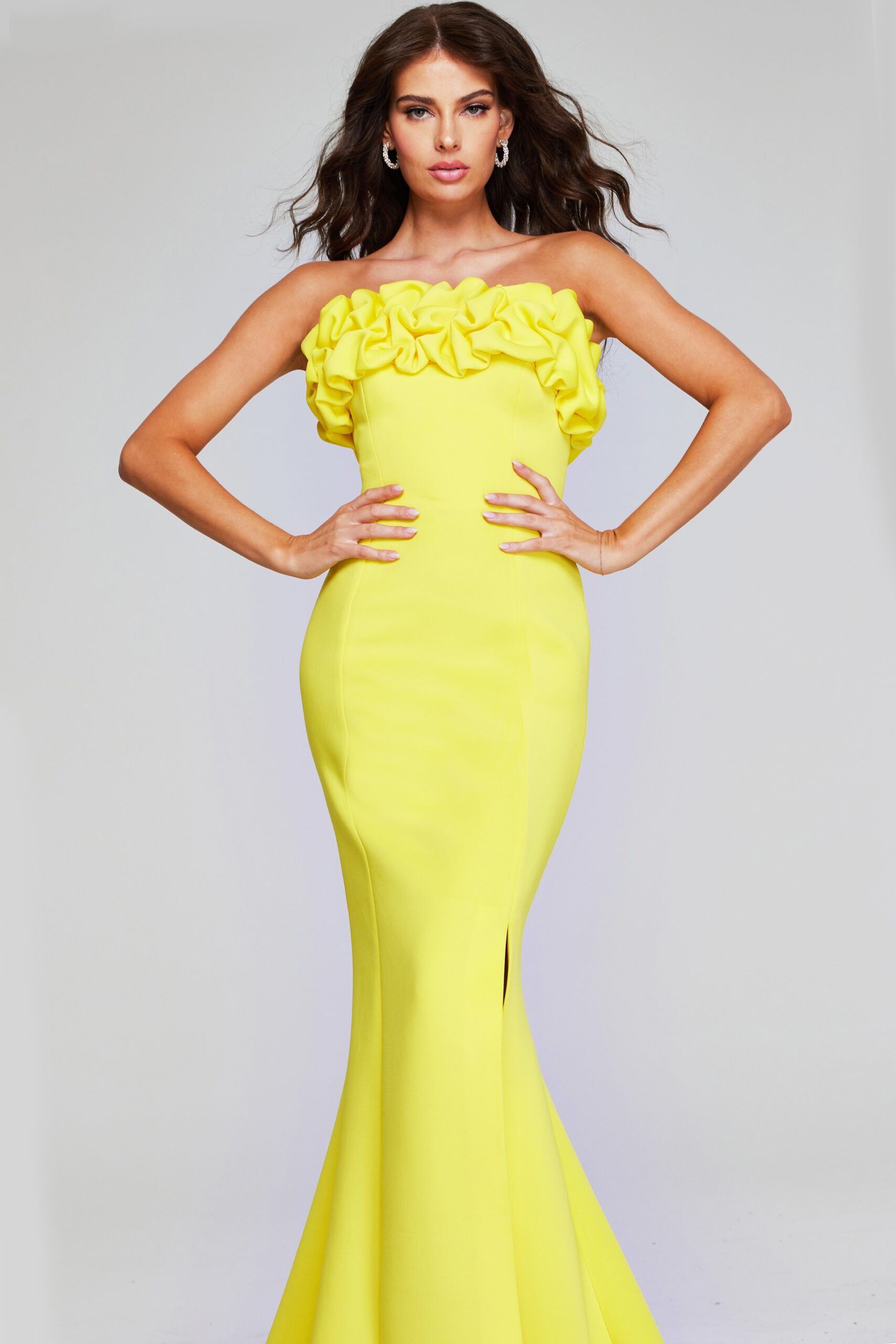 Yellow Jovani 38922 Long Mermaid Fit Formal Ruffled Evening Dress for ...