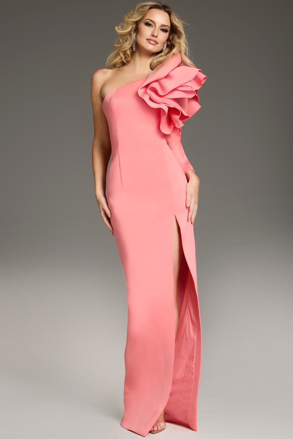 Formal Dresses Formal Long Ruffled Sleeve Evening Fitted Dress Light Coral