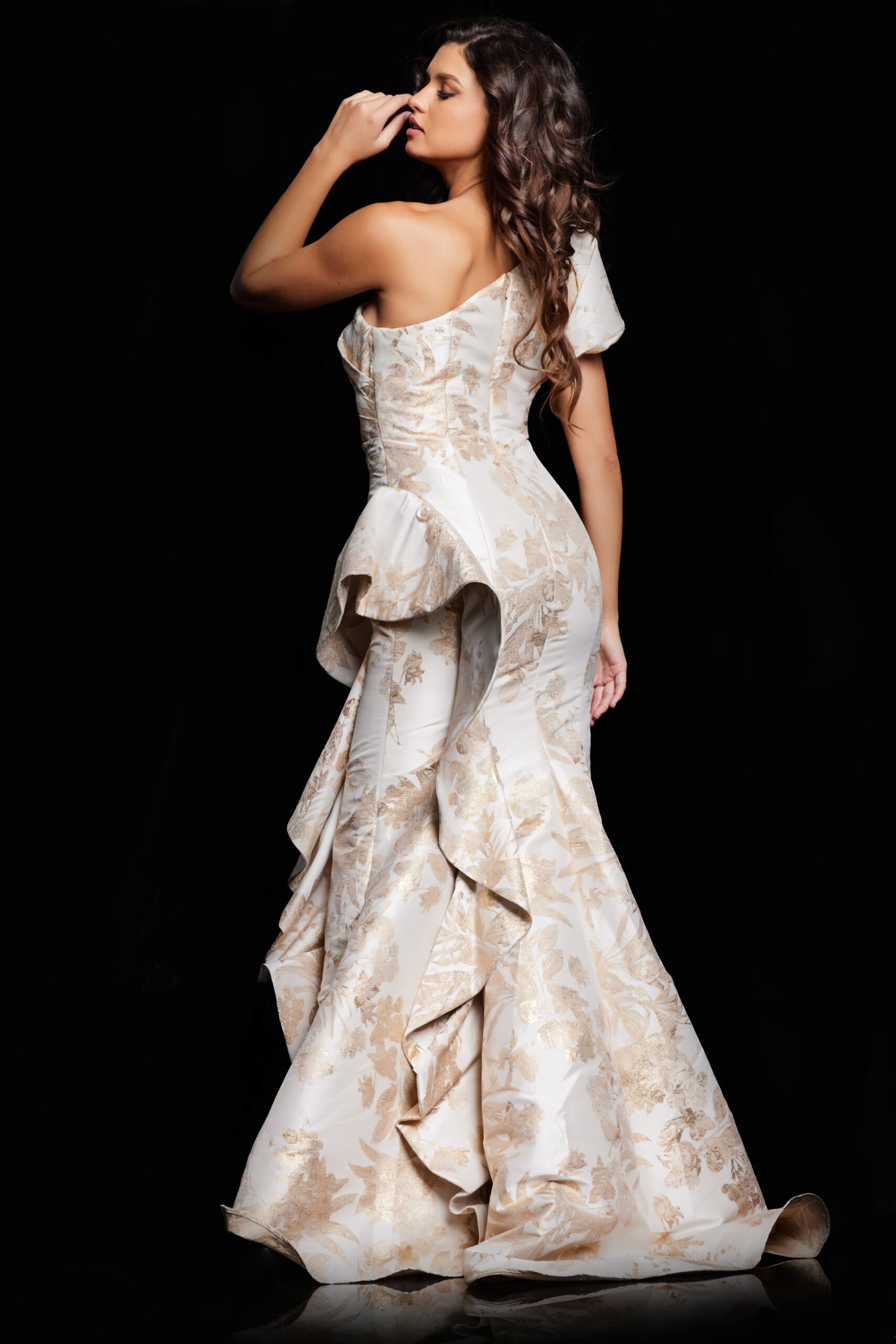 Formal Dresses Long Mermaid Formal Ruffle Sleeve Evening Dress Gold