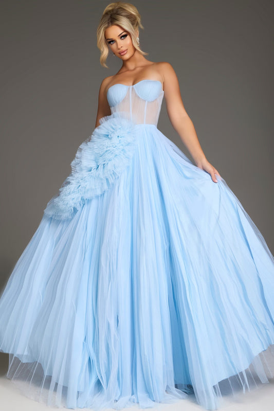 Prom Dresses Long Ball Gown Floral Corset Prom Dress Pale/Blue