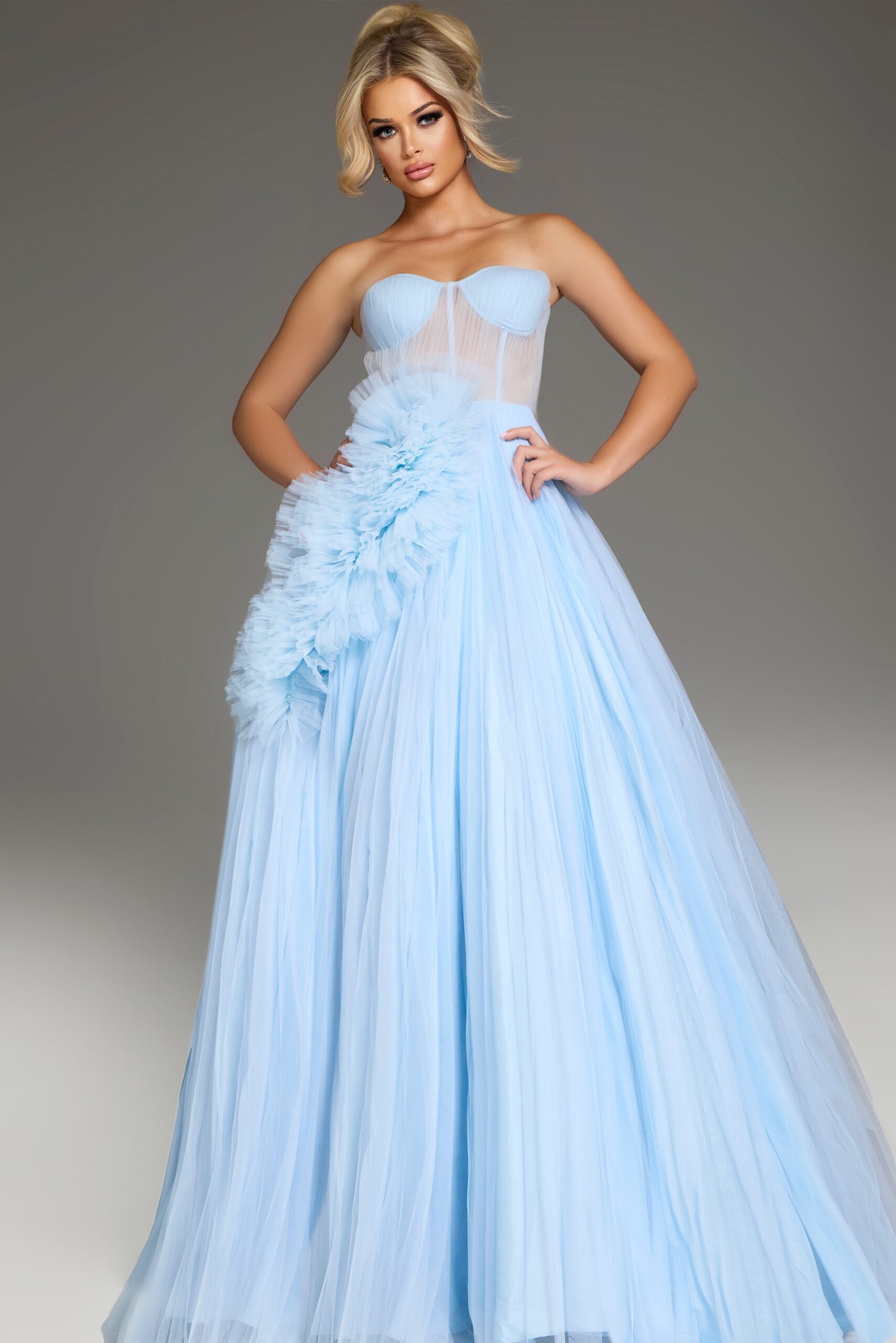 Jovani 38946 Long Ball Gown Floral Corset Prom Dress