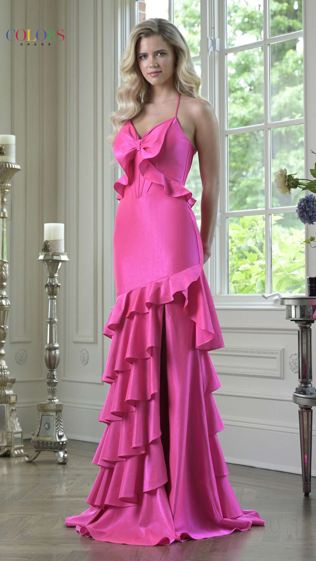 Prom Dresses Long Formal Ruffle Fitted Prom Dress Hot Pink