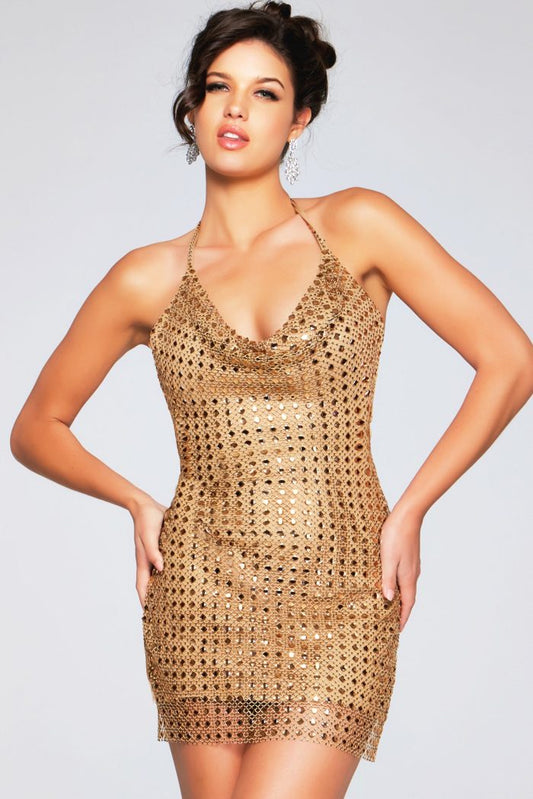 Cocktail Dresses Short Homecoming Fitted Sequin Slit Cocktail Dress Gold