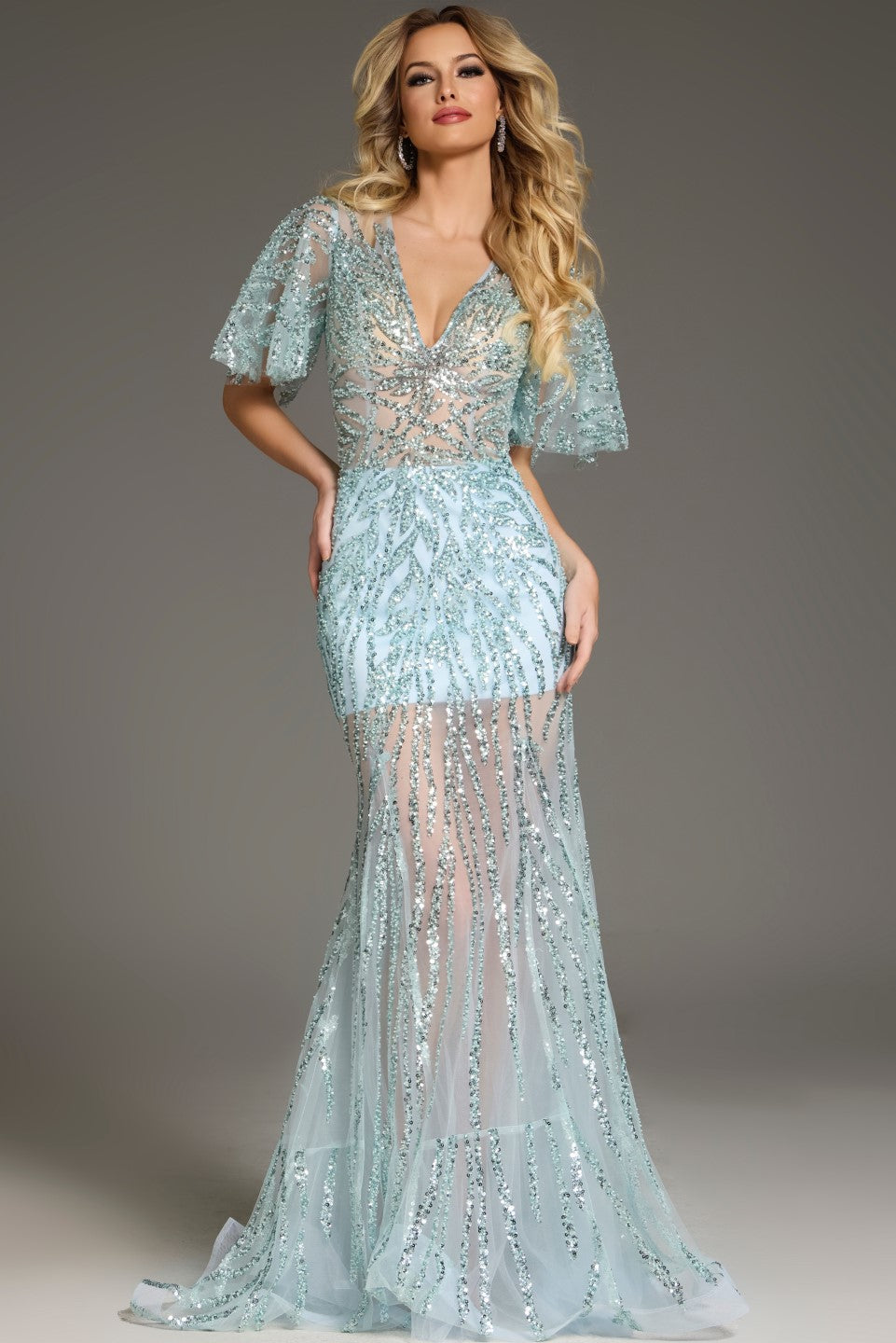 Formal Dresses Fitted Sequin Long Formal Evening Dress Light Blue