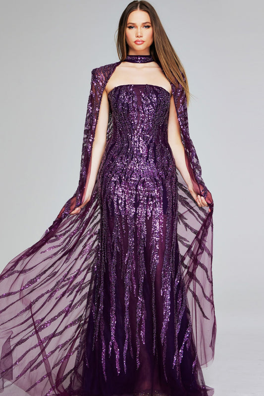 Formal Dresses Long Mermaid Formal Sequin Cape Dress Purple