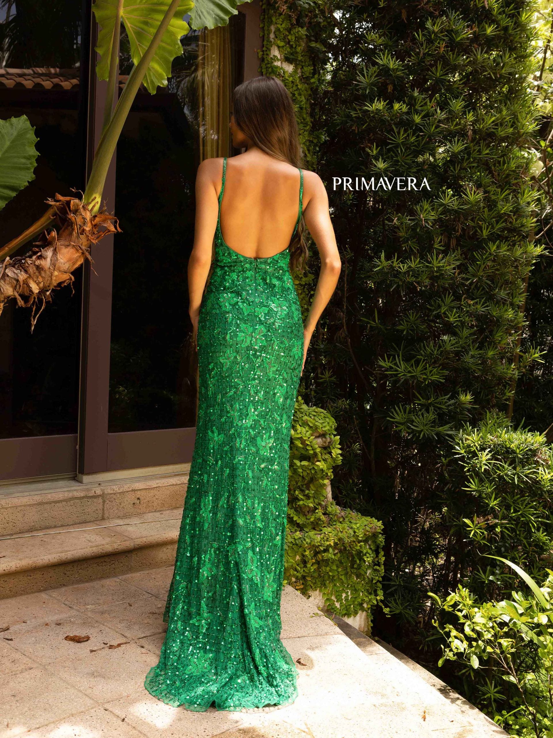Primavera Couture 3905 Long Fitted Sequined Beaded Slit Dress