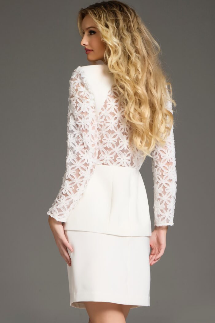 Jovani 39075 Short Floral Lace Blazer Cocktail Dress - Ivory / 6 Jovani 39075 Short Floral Lace Blazer Cocktail Dress - Ivory / 6