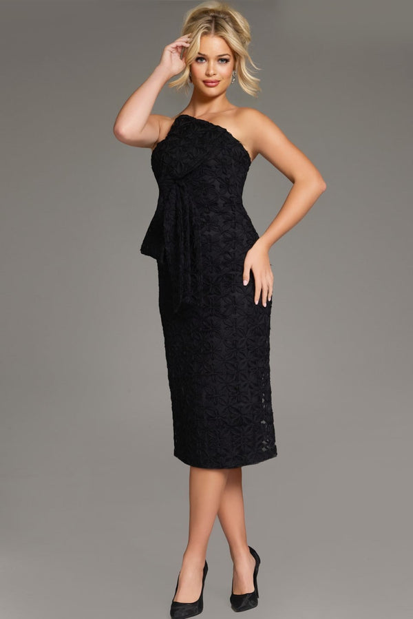 Strapless Midi Lace Cocktail Dress Side Bow Jovani 39076