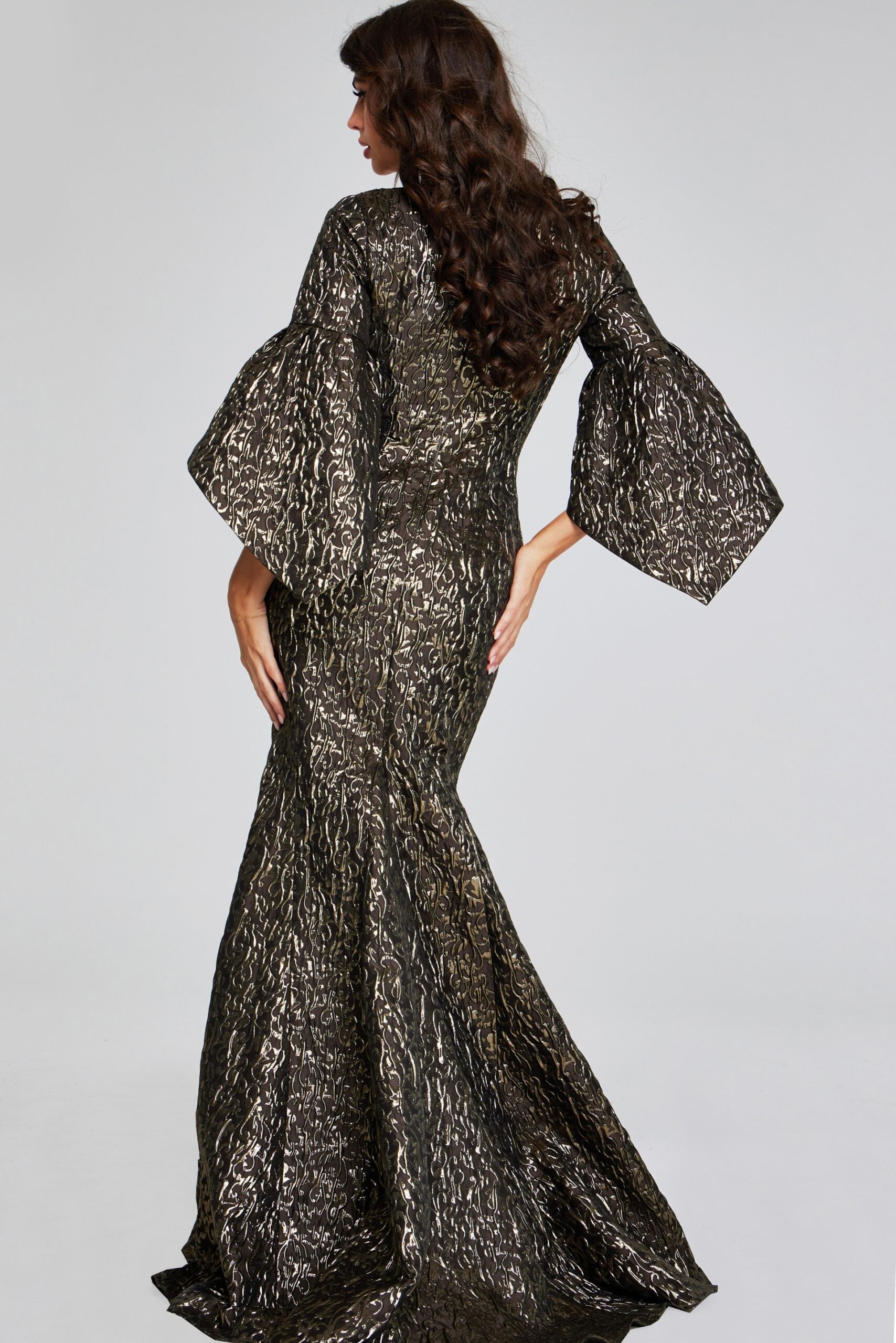 Formal Dresses Long Sleeve Metallic Mermaid Evening Formal Dress Bronze
