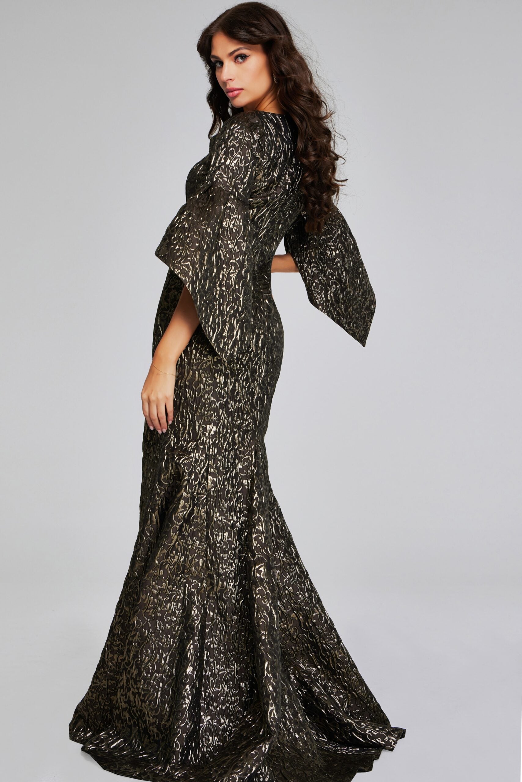 Jovani 39080 Long Sleeve Metallic Mermaid Evening Formal Dress