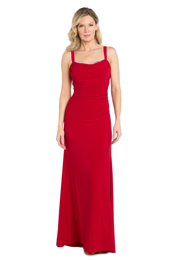 Cowl Floor-Length Jersey Formal Gown Rhinestone Detail R&M Richards 3910