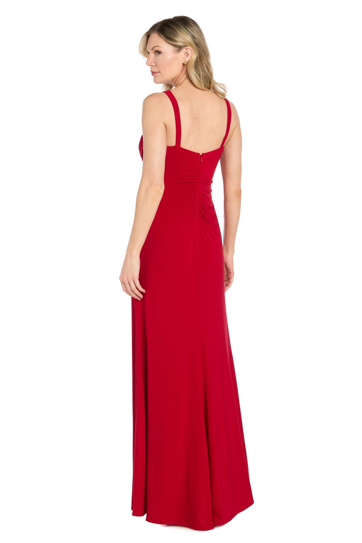 Red Cowl Floor-Length Jersey Formal Gown Rhinestone Detail R&M Richards 3910
