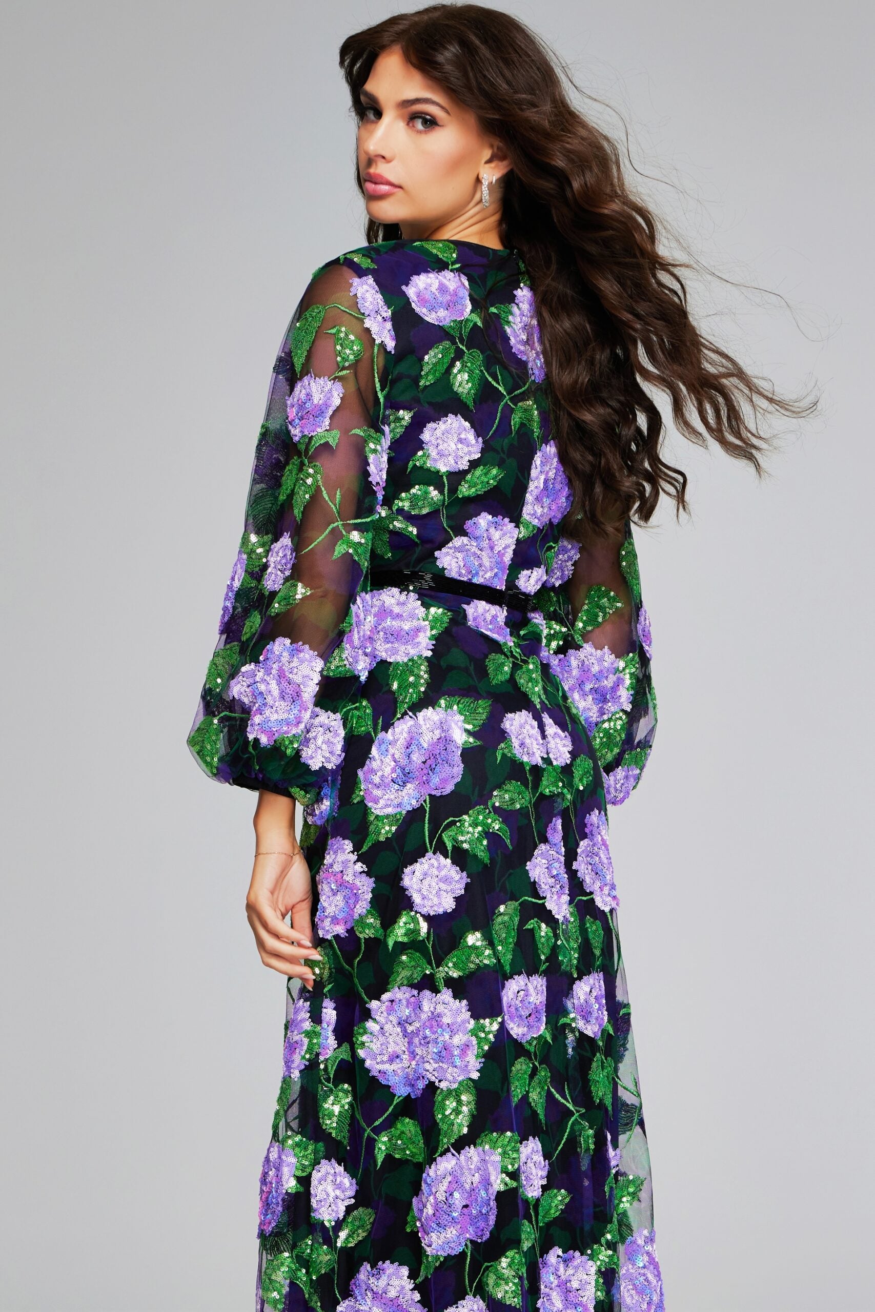 Formal Dresses Long Sleeve A Line Sequin Floral Evening Formal Dress Purple/Multi