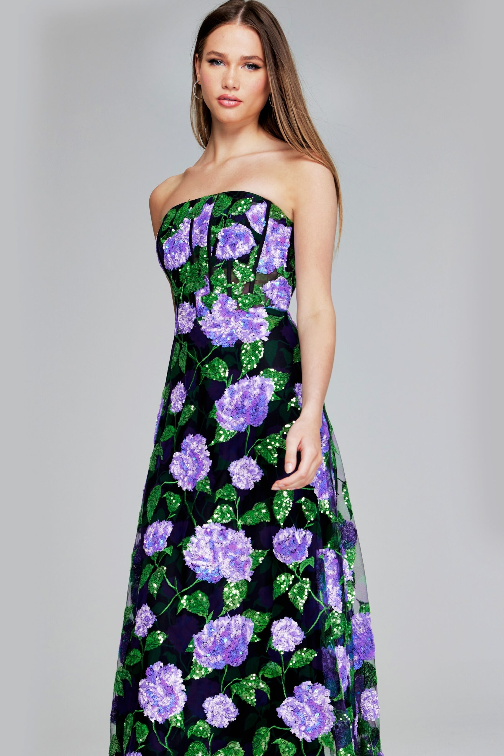 Jovani 39116 A Line Long Floral Sequin Evening Formal Dress