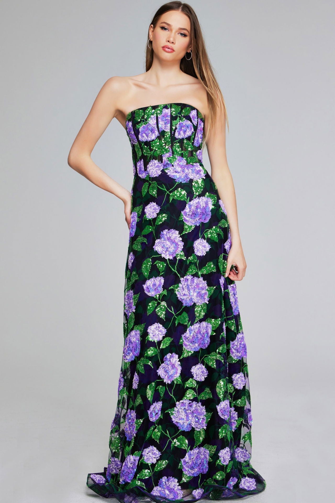 Prom Dresses Formal Long Floral Sequin Evening Prom Dress Purple Multi