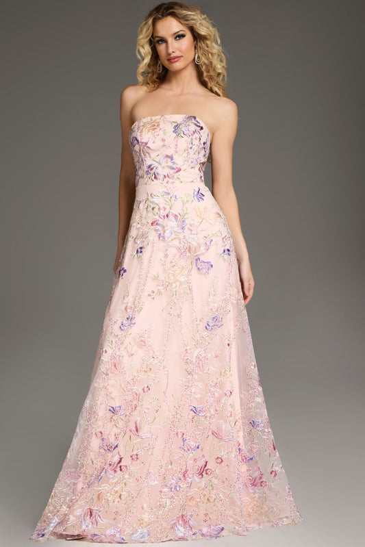 Formal Dresses A Line Long Floral Evening Formal Prom Dress Pink