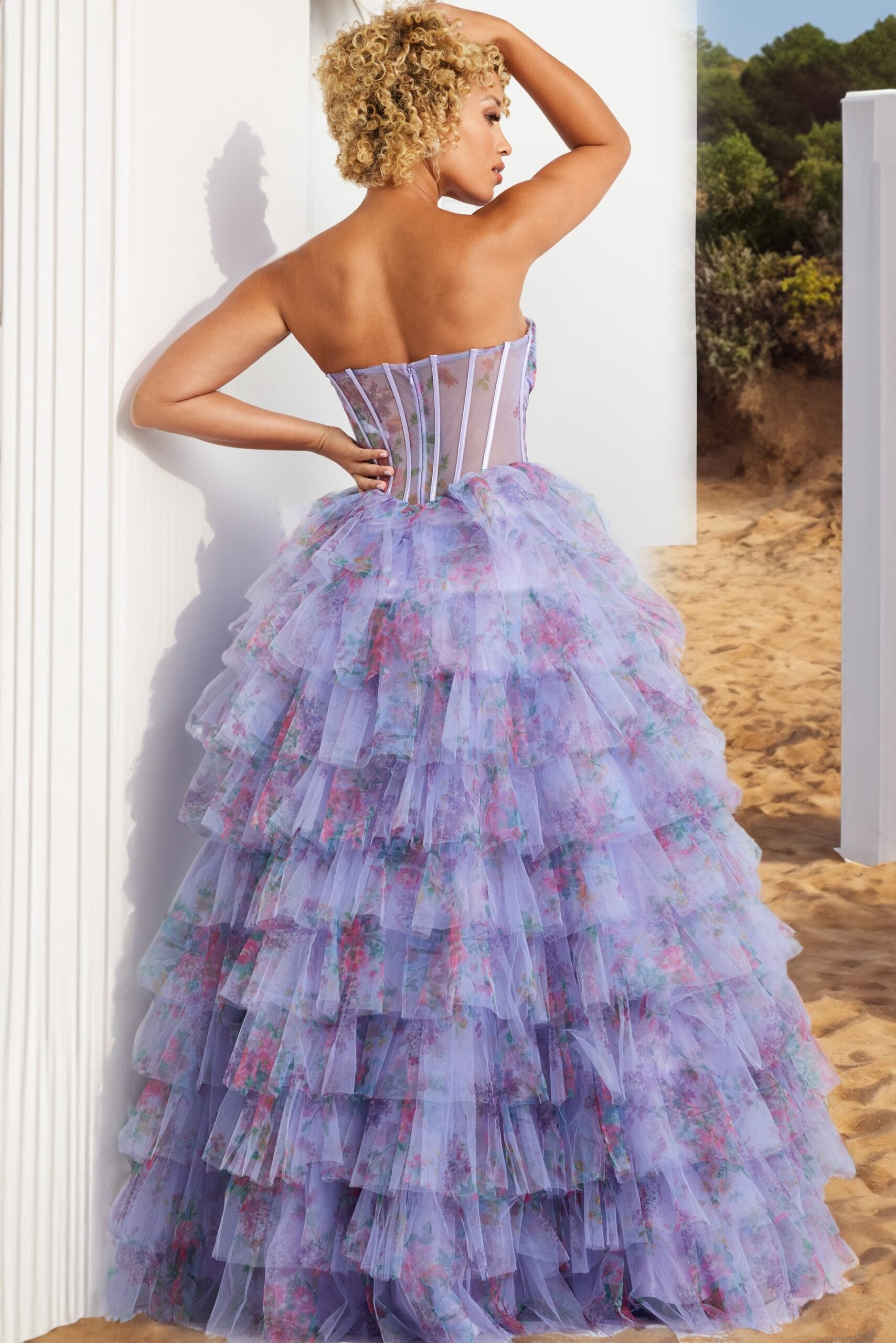Prom Dresses Formal Long Ball Gown Printed Layered Prom Dress Lilac