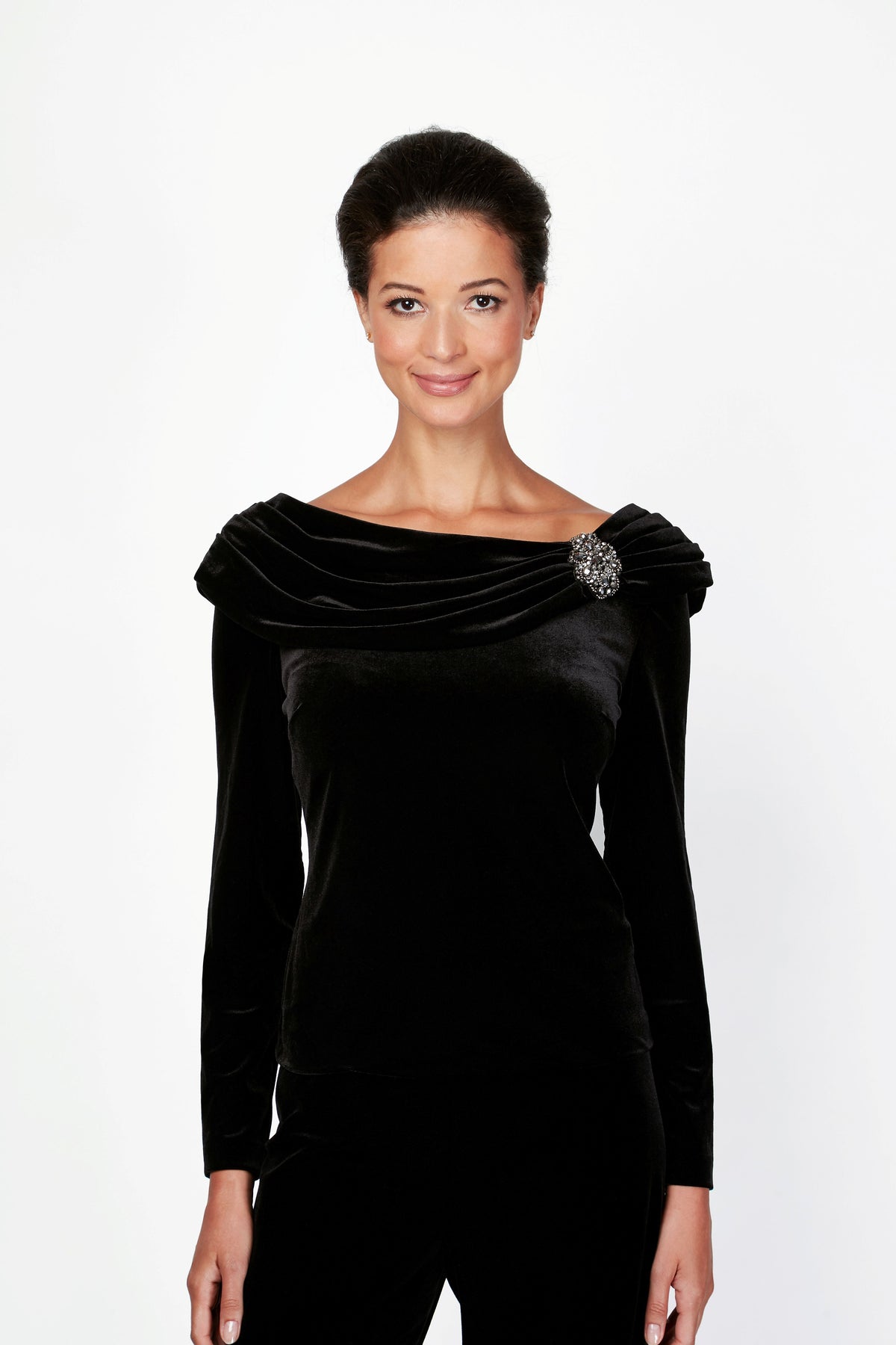 Top Long Sleeve Velvet Formal Top Black