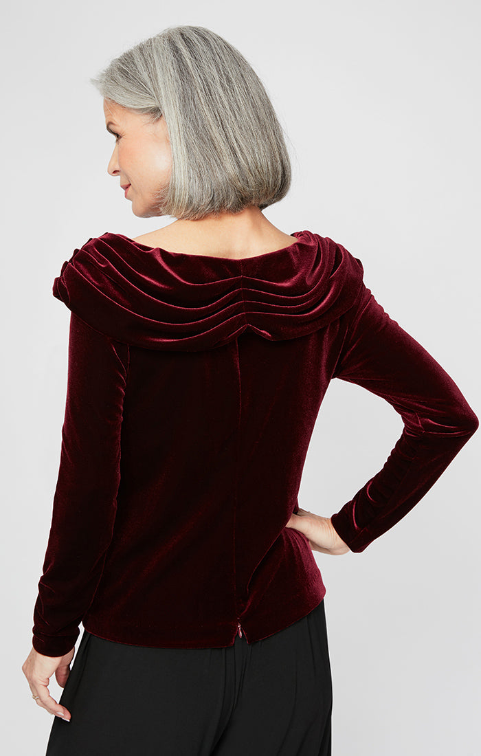 Top Long Sleeve Velvet Formal Top Wine