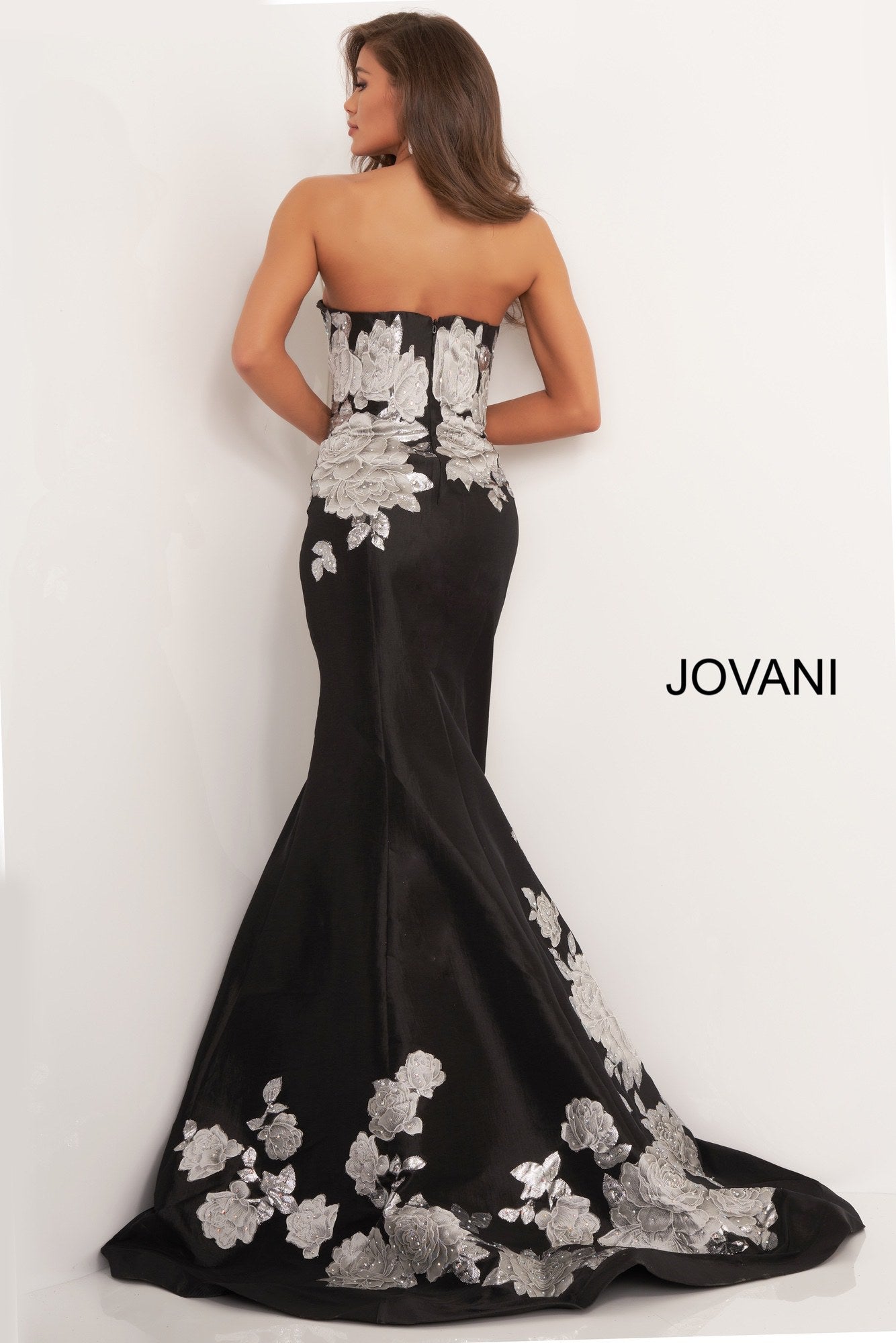 Formal Dresses Long Formal Floral Mermaid Evening Prom Dress Black/Silver